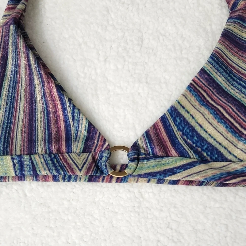 New!Frankie's Bikinis Eden Halter Bikini‎ Top in Shimmy Blue